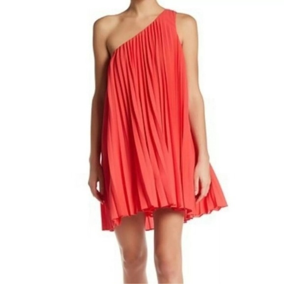 NWT Trina Turk Skyla One Shoulder Pleated Mini Dress in Rio Ruby Orange sz XS - Picture 1 of 10